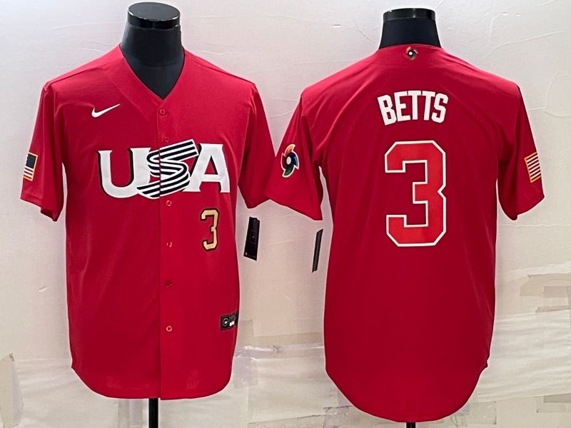 Men 2023 World Cub USA #3 Betts Red Nike MLB Jersey3